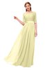 ColsBM Payton Soft Yellow Bridesmaid Dresses Sash A-line Modest Bateau Half Length Sleeve Zip up