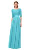 ColsBM Payton Turquoise Bridesmaid Dresses Sash A-line Modest Bateau Half Length Sleeve Zip up