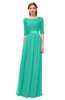 ColsBM Payton Viridian Green Bridesmaid Dresses Sash A-line Modest Bateau Half Length Sleeve Zip up