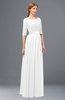 ColsBM Payton White Bridesmaid Dresses Sash A-line Modest Bateau Half Length Sleeve Zip up