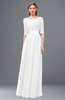 ColsBM Payton White Bridesmaid Dresses Sash A-line Modest Bateau Half Length Sleeve Zip up