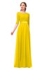 ColsBM Payton Yellow Bridesmaid Dresses Sash A-line Modest Bateau Half Length Sleeve Zip up