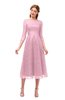 ColsBM Lauryn Baby Pink Bridesmaid Dresses A-line Lace Cute Tea Length Sabrina Three-fourths Length Sleeve