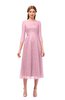ColsBM Lauryn Baby Pink Bridesmaid Dresses A-line Lace Cute Tea Length Sabrina Three-fourths Length Sleeve