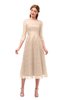 ColsBM Lauryn Beige Bridesmaid Dresses A-line Lace Cute Tea Length Sabrina Three-fourths Length Sleeve