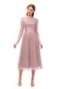 ColsBM Lauryn Blush Pink Bridesmaid Dresses A-line Lace Cute Tea Length Sabrina Three-fourths Length Sleeve
