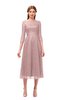 ColsBM Lauryn Blush Pink Bridesmaid Dresses A-line Lace Cute Tea Length Sabrina Three-fourths Length Sleeve