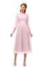 ColsBM Lauryn Blush Bridesmaid Dresses A-line Lace Cute Tea Length Sabrina Three-fourths Length Sleeve