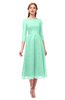ColsBM Lauryn Brook Green Bridesmaid Dresses A-line Lace Cute Tea Length Sabrina Three-fourths Length Sleeve