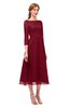 ColsBM Lauryn Burgundy Bridesmaid Dresses A-line Lace Cute Tea Length Sabrina Three-fourths Length Sleeve