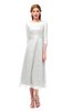 ColsBM Lauryn Cloud White Bridesmaid Dresses A-line Lace Cute Tea Length Sabrina Three-fourths Length Sleeve
