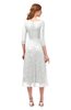 ColsBM Lauryn Cloud White Bridesmaid Dresses A-line Lace Cute Tea Length Sabrina Three-fourths Length Sleeve