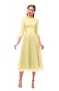 ColsBM Lauryn Daffodil Bridesmaid Dresses A-line Lace Cute Tea Length Sabrina Three-fourths Length Sleeve