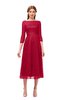 ColsBM Lauryn Dark Red Bridesmaid Dresses A-line Lace Cute Tea Length Sabrina Three-fourths Length Sleeve