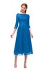ColsBM Lauryn Directoire Blue Bridesmaid Dresses A-line Lace Cute Tea Length Sabrina Three-fourths Length Sleeve
