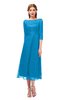 ColsBM Lauryn Dresden Blue Bridesmaid Dresses A-line Lace Cute Tea Length Sabrina Three-fourths Length Sleeve