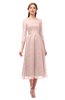 ColsBM Lauryn Evening Sand Bridesmaid Dresses A-line Lace Cute Tea Length Sabrina Three-fourths Length Sleeve