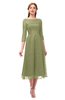 ColsBM Lauryn Fern Green Bridesmaid Dresses A-line Lace Cute Tea Length Sabrina Three-fourths Length Sleeve