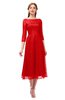 ColsBM Lauryn Fiery Red Bridesmaid Dresses A-line Lace Cute Tea Length Sabrina Three-fourths Length Sleeve