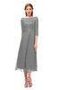 ColsBM Lauryn Frost Grey Bridesmaid Dresses A-line Lace Cute Tea Length Sabrina Three-fourths Length Sleeve