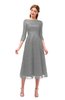 ColsBM Lauryn Frost Grey Bridesmaid Dresses A-line Lace Cute Tea Length Sabrina Three-fourths Length Sleeve