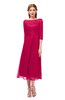 ColsBM Lauryn Fuschia Bridesmaid Dresses A-line Lace Cute Tea Length Sabrina Three-fourths Length Sleeve