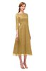 ColsBM Lauryn Gold Bridesmaid Dresses A-line Lace Cute Tea Length Sabrina Three-fourths Length Sleeve