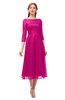 ColsBM Lauryn Hot Pink Bridesmaid Dresses A-line Lace Cute Tea Length Sabrina Three-fourths Length Sleeve