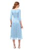 ColsBM Lauryn Ice Blue Bridesmaid Dresses A-line Lace Cute Tea Length Sabrina Three-fourths Length Sleeve