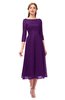ColsBM Lauryn Magic Purple Bridesmaid Dresses A-line Lace Cute Tea Length Sabrina Three-fourths Length Sleeve