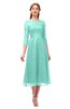 ColsBM Lauryn Mint Green Bridesmaid Dresses A-line Lace Cute Tea Length Sabrina Three-fourths Length Sleeve