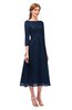 ColsBM Lauryn Navy Blue Bridesmaid Dresses A-line Lace Cute Tea Length Sabrina Three-fourths Length Sleeve