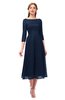 ColsBM Lauryn Navy Blue Bridesmaid Dresses A-line Lace Cute Tea Length Sabrina Three-fourths Length Sleeve