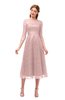ColsBM Lauryn Nectar Pink Bridesmaid Dresses A-line Lace Cute Tea Length Sabrina Three-fourths Length Sleeve