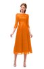 ColsBM Lauryn Orange Bridesmaid Dresses A-line Lace Cute Tea Length Sabrina Three-fourths Length Sleeve