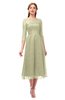 ColsBM Lauryn Pale Olive Bridesmaid Dresses A-line Lace Cute Tea Length Sabrina Three-fourths Length Sleeve
