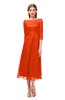 ColsBM Lauryn Persimmon Bridesmaid Dresses A-line Lace Cute Tea Length Sabrina Three-fourths Length Sleeve