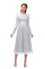 ColsBM Lauryn Platinum Bridesmaid Dresses A-line Lace Cute Tea Length Sabrina Three-fourths Length Sleeve