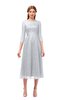 ColsBM Lauryn Platinum Bridesmaid Dresses A-line Lace Cute Tea Length Sabrina Three-fourths Length Sleeve