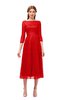 ColsBM Lauryn Red Bridesmaid Dresses A-line Lace Cute Tea Length Sabrina Three-fourths Length Sleeve