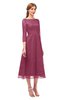ColsBM Lauryn Rose Wine Bridesmaid Dresses A-line Lace Cute Tea Length Sabrina Three-fourths Length Sleeve