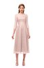 ColsBM Lauryn Silver Peony Bridesmaid Dresses A-line Lace Cute Tea Length Sabrina Three-fourths Length Sleeve