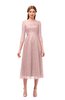 ColsBM Lauryn Silver Pink Bridesmaid Dresses A-line Lace Cute Tea Length Sabrina Three-fourths Length Sleeve