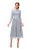 ColsBM Lauryn Silver Bridesmaid Dresses A-line Lace Cute Tea Length Sabrina Three-fourths Length Sleeve
