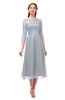 ColsBM Lauryn Silver Bridesmaid Dresses A-line Lace Cute Tea Length Sabrina Three-fourths Length Sleeve