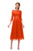 ColsBM Lauryn Spicy Orange Bridesmaid Dresses A-line Lace Cute Tea Length Sabrina Three-fourths Length Sleeve