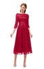 ColsBM Lauryn Tango Red Bridesmaid Dresses A-line Lace Cute Tea Length Sabrina Three-fourths Length Sleeve