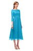 ColsBM Lauryn Turquoise Bridesmaid Dresses A-line Lace Cute Tea Length Sabrina Three-fourths Length Sleeve