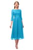 ColsBM Lauryn Turquoise Bridesmaid Dresses A-line Lace Cute Tea Length Sabrina Three-fourths Length Sleeve