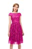 ColsBM Arlie Hot Pink Bridesmaid Dresses Lace Classic Zipper Knee Length A-line Short Sleeve